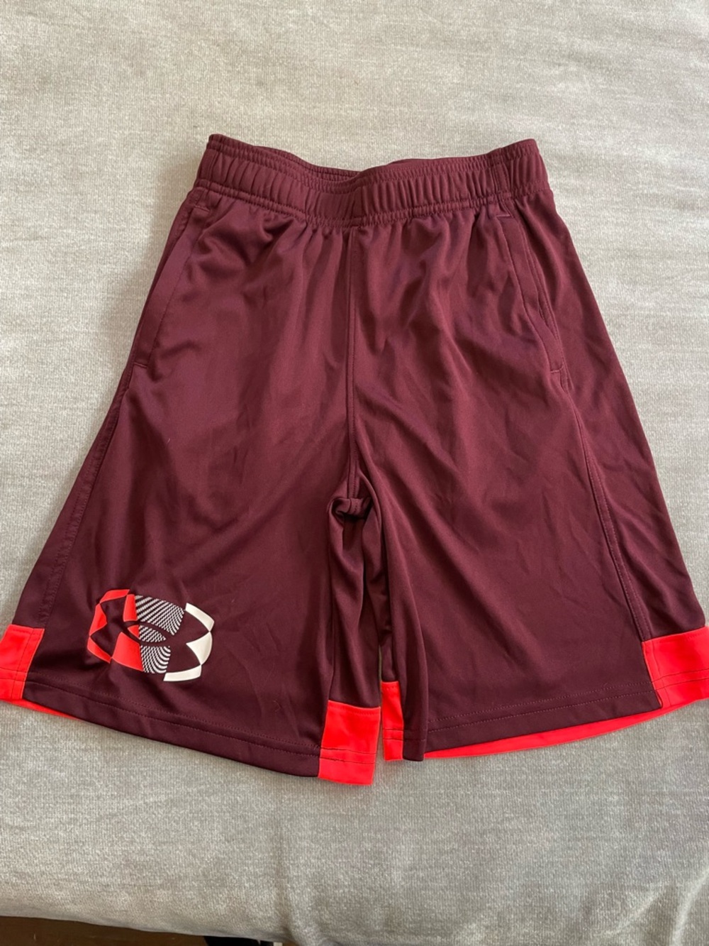 Under Armour Boy’s Maroon Athletic Shorts with Red Trim